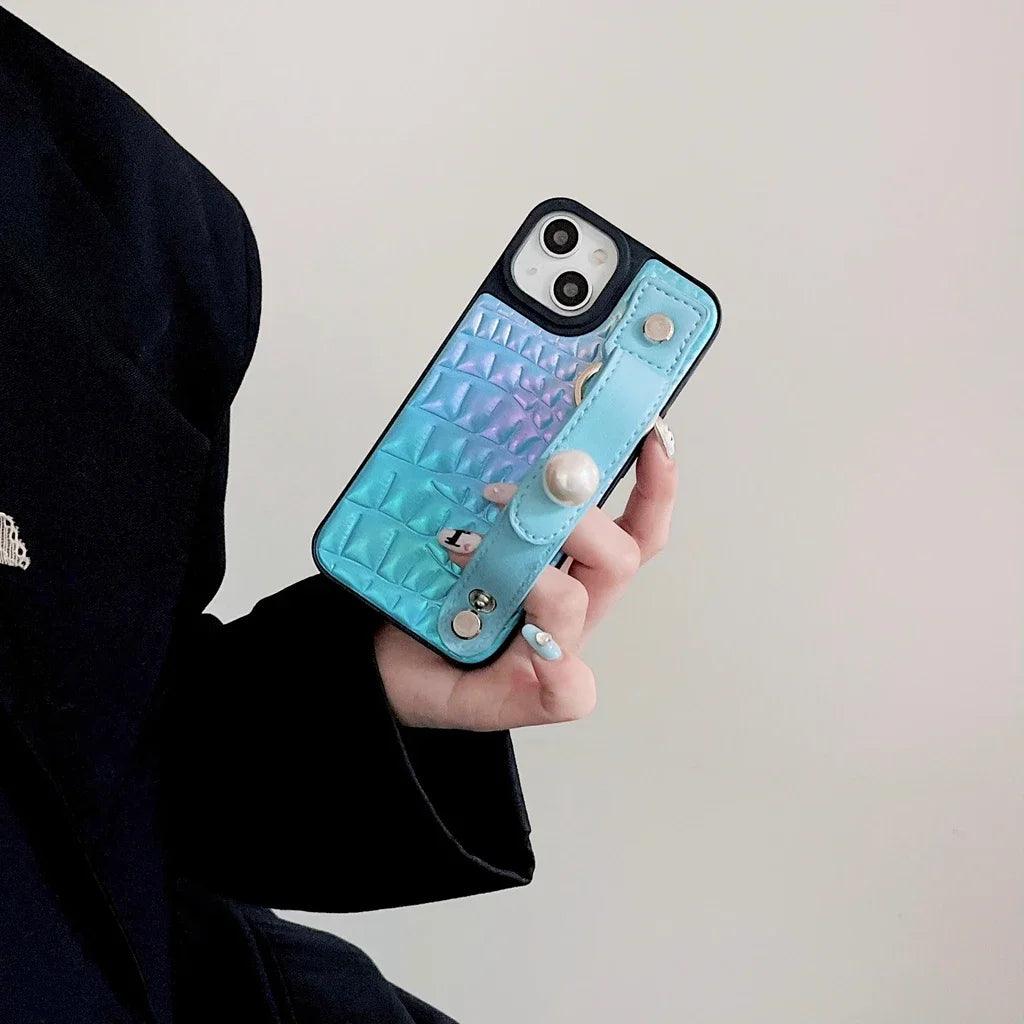 Capa Neon Wave de Couro Para iPhone - Loux